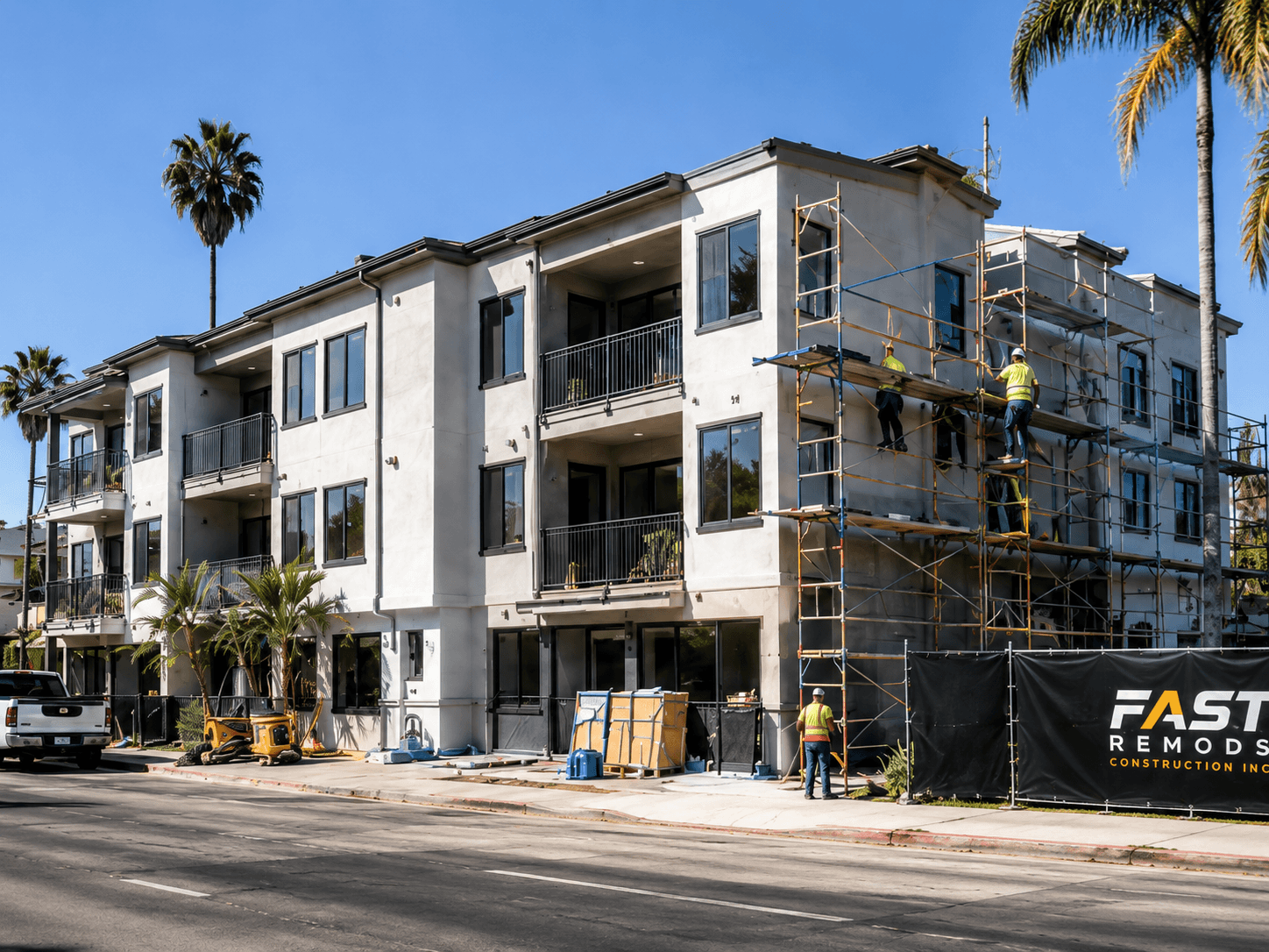 Los Angeles multifamily apartment building undergoing exterior renovation
